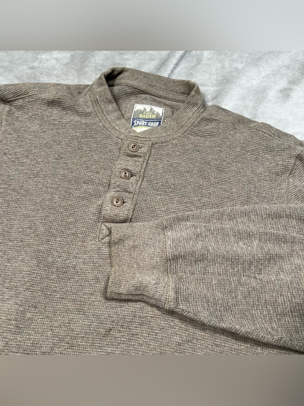 Eddie Bauer Sport Shop Thermal Henley Mens L Green Waffle Knit Cotton Layer